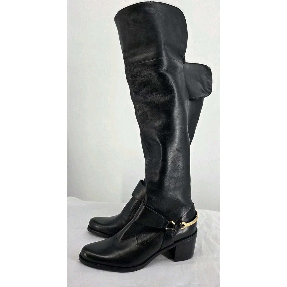 Truth or Dare by Madonna Erminide Black Leather Riding Over the Knee Boots 6